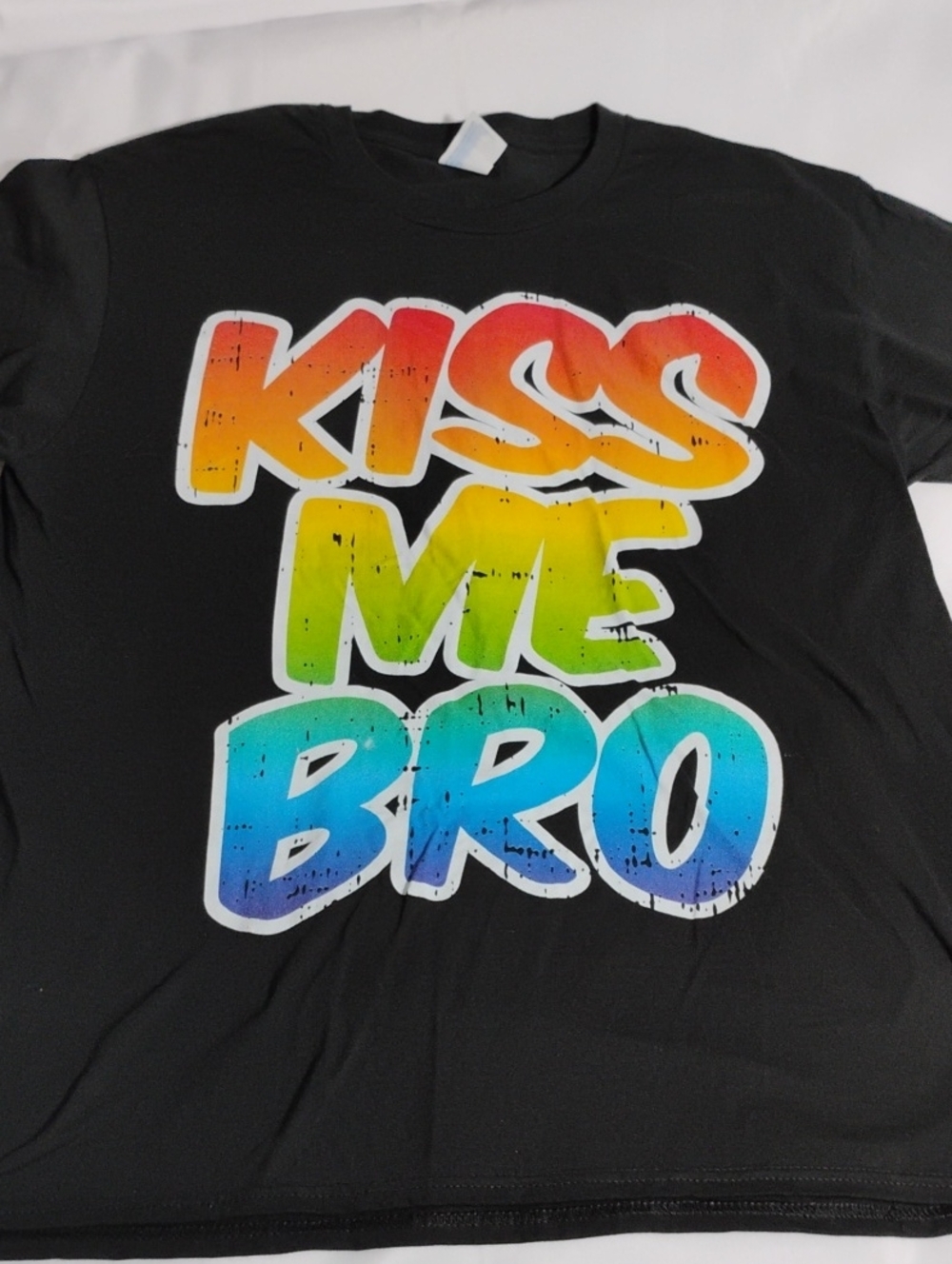 Kids Black Short-Sleeve Tee with Rainbow 'KISS ME BRO' Graphic
